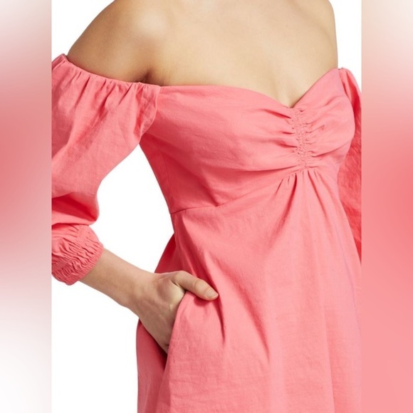 A.L.C. Mila Pink peach mini dress linen off the shoulder size 8 NWT - Picture 3 of 13